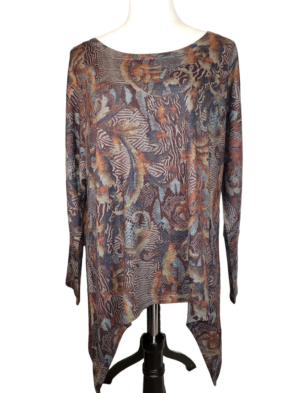 Soft Surroundings Patchwork Print Shark Bite Tunic Top Size S/M